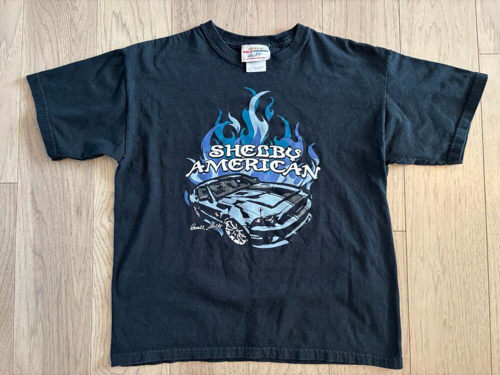 Shelby American Carroll Shelby Mustang Blue Flame Graphic T-Shirt